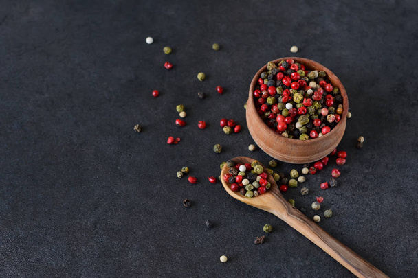 Black food background with spices.  - 写真・画像