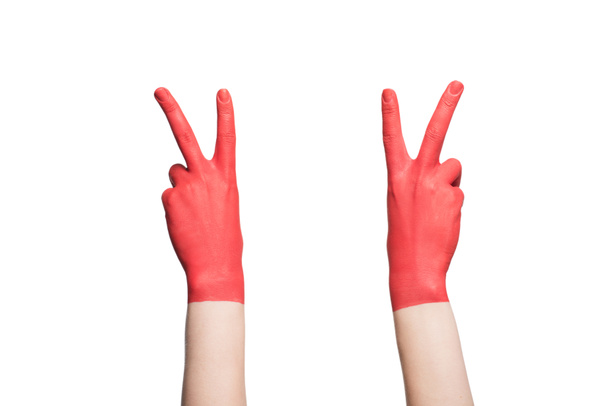 hands showing victory signs - Foto, afbeelding