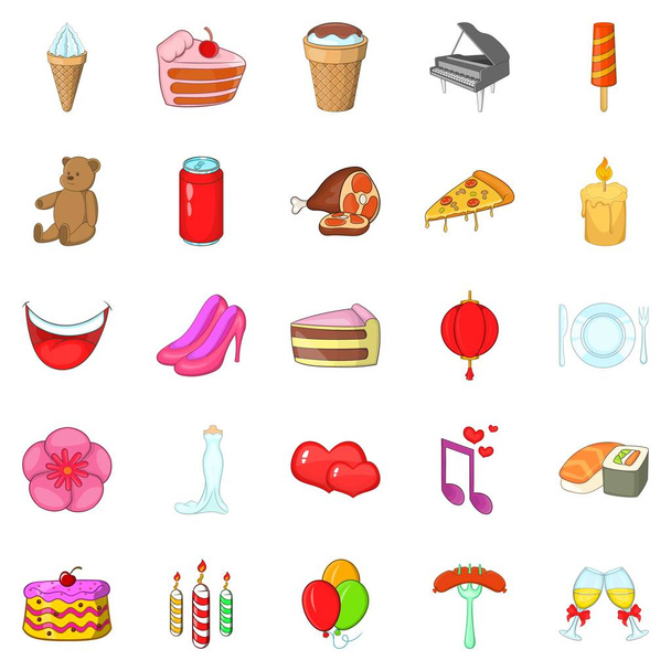 Birthday party icons set, cartoon style - Vetor, Imagem