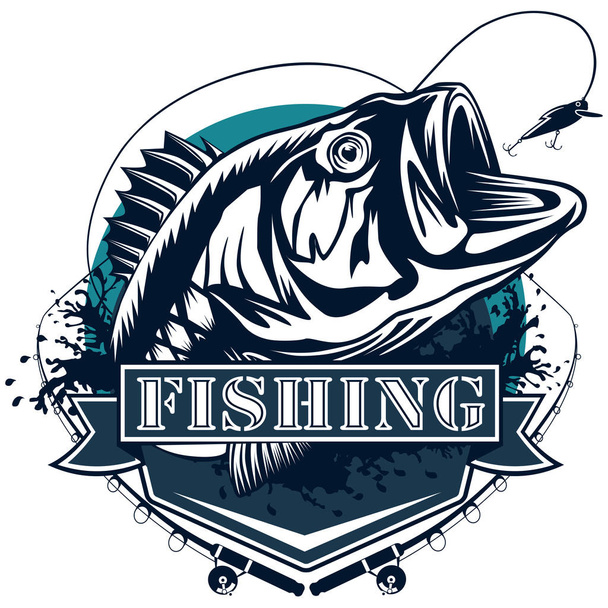 Okoun říční ryby Deailed logo modrá bílá - Vektor, obrázek