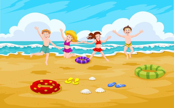 Kinder am Strand, Illustration - Vektor, Bild