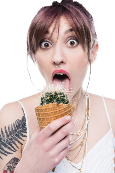 woman eating cactus  - Fotografie, Obrázek
