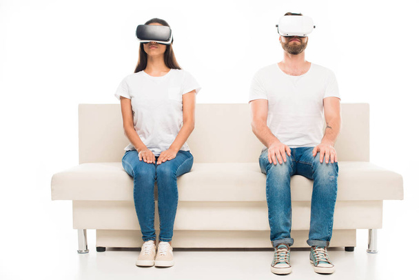 couple using virtual reality headsets - Фото, изображение
