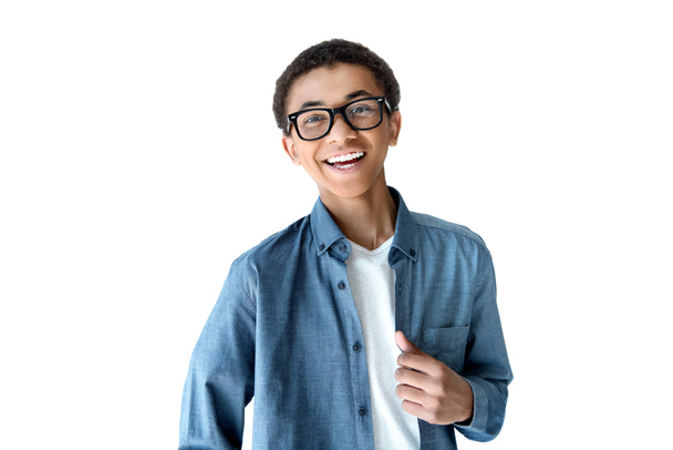african american teenage boy in eyeglasses - Photo, Image
