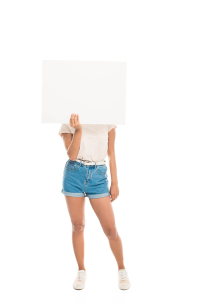 Atrakcyjna kobieta z pusty transparent - Zdjęcie, obraz