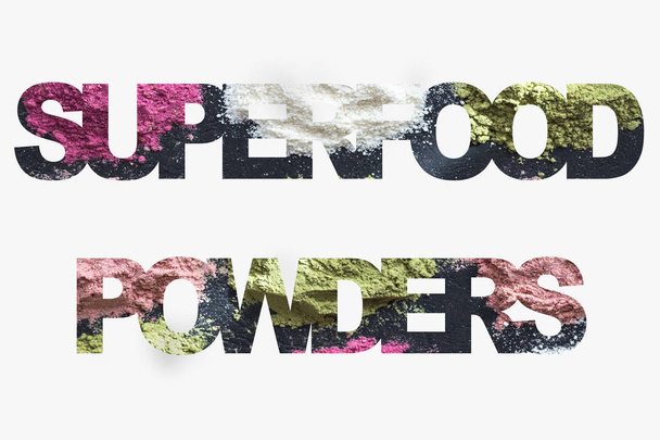 Superfood powders text on white - Photo, Image