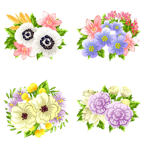 Set of beautiful colorful flowers - Вектор,изображение