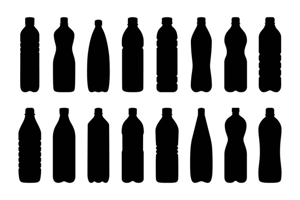 Set of silhouettes of water bottles, vector illustration - Vector, Image
