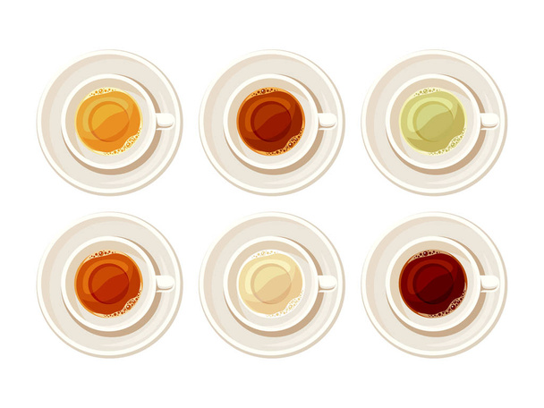Set of cups of tea. Vector illustration. - Vector, afbeelding