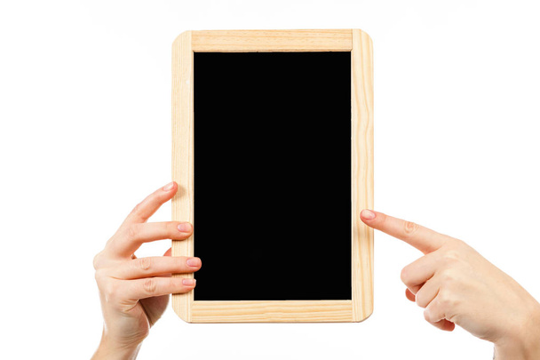 female hand holding blackboard   - Photo, image