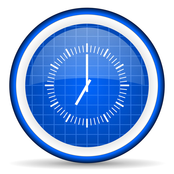 clock blue glossy icon on white background - Foto, Imagen
