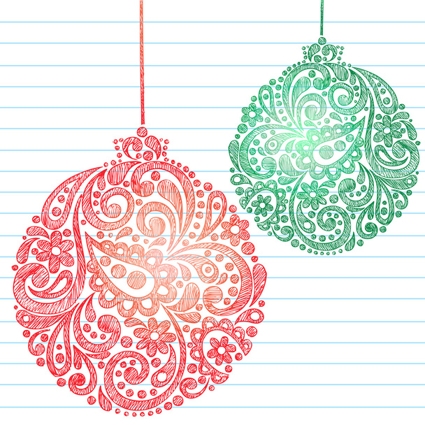 手描きのスケッチ落書きヘナのペイズリー柄のクリスマスの装飾 - ベクター画像