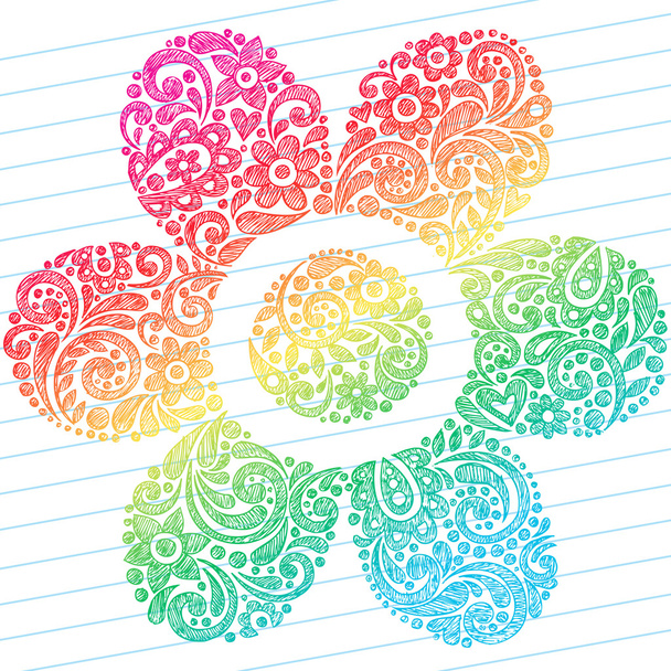 Hand-Drawn Abstract Sketchy Henna Paisley Doodles Flower - Vector, Image
