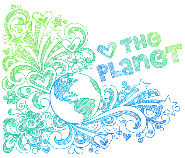 Dessiné à la main Love the Planet Sketchy Terre caniches
 - Vecteur, image