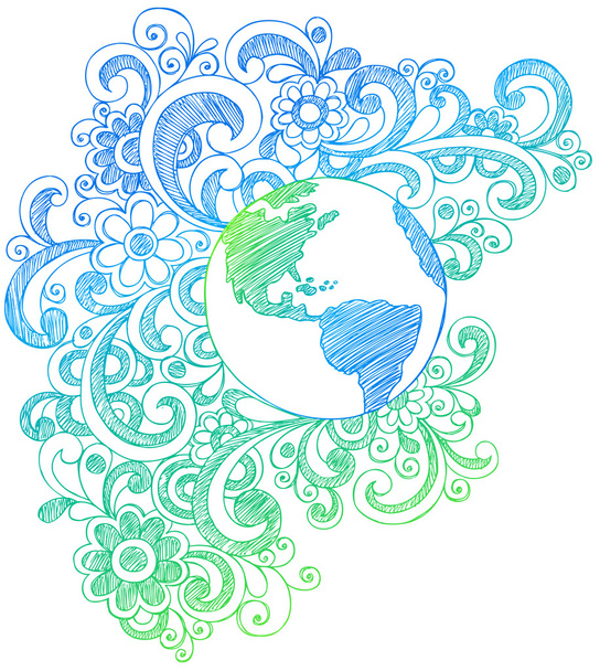 Käsin piirretty Sketchy Planet Earth Doodles
 - Vektori, kuva
