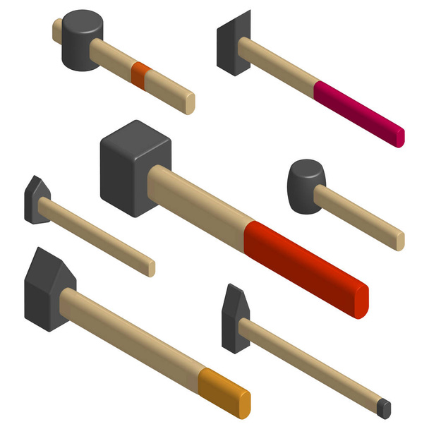 Conjunto de diferentes martillos en 3D, ilustración vectorial
. - Vector, Imagen