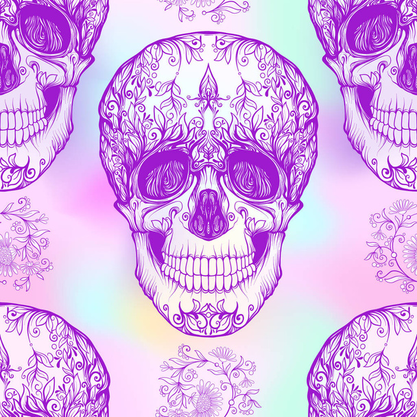Seamless pattern, background with  sugar skull and floral patter - Вектор, зображення