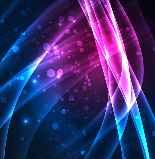 Energy lines, glowing waves in the dark, vector abstract background - Vettoriali, immagini