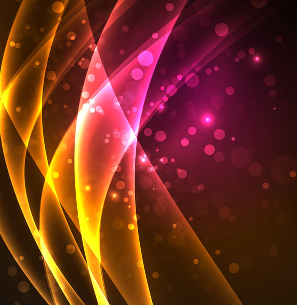 Energy lines, glowing waves in the dark, vector abstract background - Vecteur, image