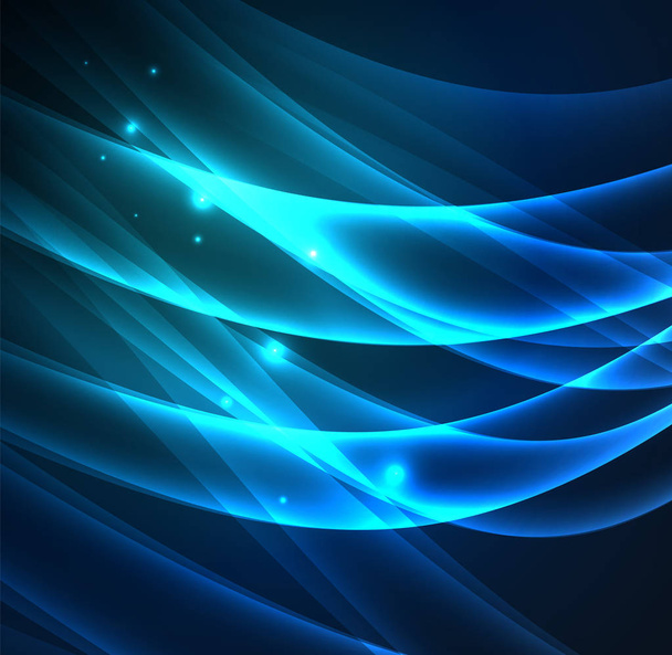 エネルギー ライン、暗闇の中輝く波ベクトルの抽象的な背景 - ベクター画像