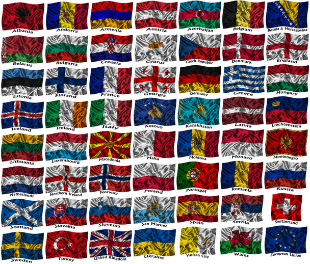 Waving colourful Europe flags - Photo, Image