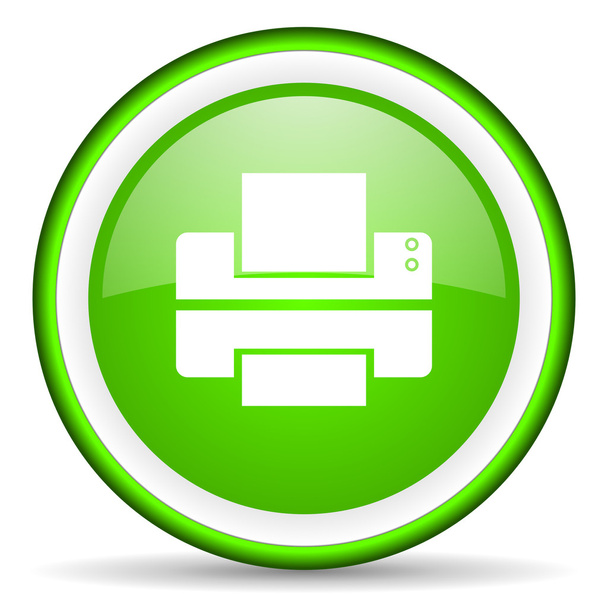 printer green glossy icon on white background - Фото, зображення