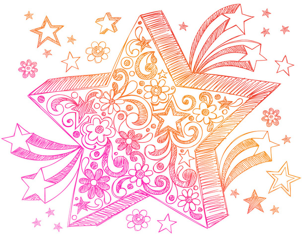 Cuaderno de notas dibujado a mano Doodle Star
 - Vector, Imagen