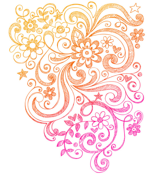 Hand-Drawn Paisley Henna Style Sketchy Doodles - Vector, Image