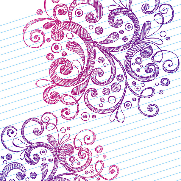 χέρι διελκυνθεί σχηματικό σημειωματάριο doodle λουλούδι και στροβιλισμού - Διάνυσμα, εικόνα