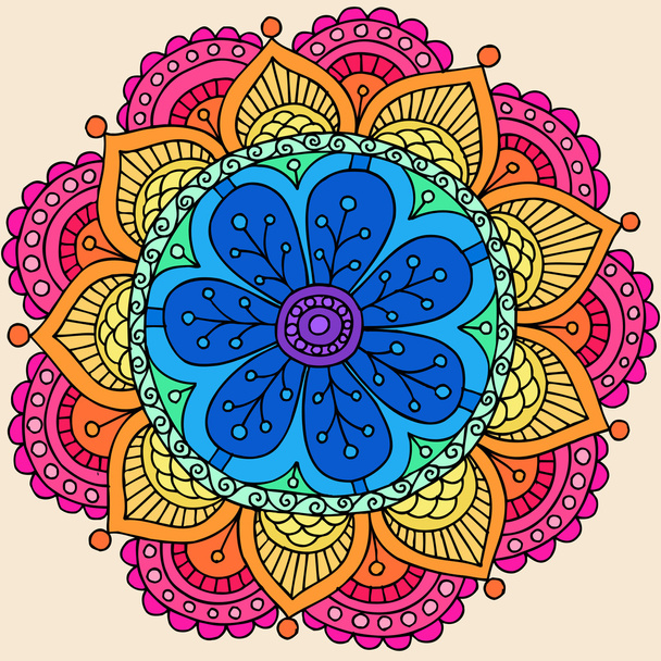 groovy psychedelischen Regenbogen Henna Mandala Blume Doodle - Vektor, Bild