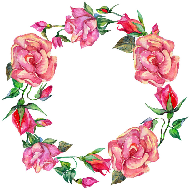 Wildflower rosa Wieniec kwiatów w stylu przypominającym akwarele. - Zdjęcie, obraz