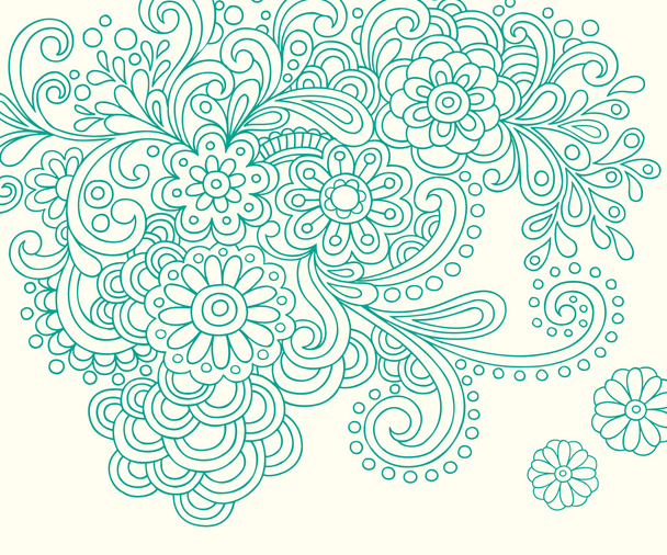 手描きヘナ ペイズリーと花抽象的な落書きベクトル イラスト - ベクター画像