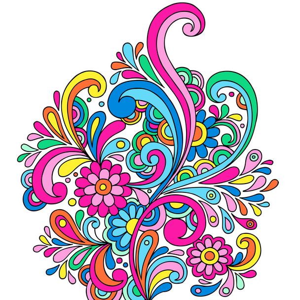 Hand-Drawn Psychedelic Paisley Notebook Doodles - Vector, Image