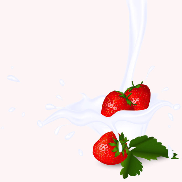 Strawberry in milk - Vector, Image