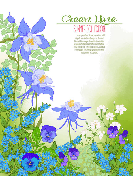 Composición con flores de primavera: tulipanes, narcisos, violetas, para
 - Vector, imagen