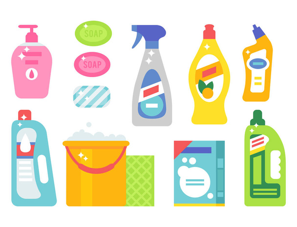 Cleanser bottle chemical housework product care wash equipment cleaning liquid flat vector illustration. - Vector, Image
