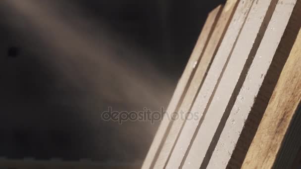 Holzpalette in der Werkstatt mit Kompressor weiß lackiert - Filmmaterial, Video