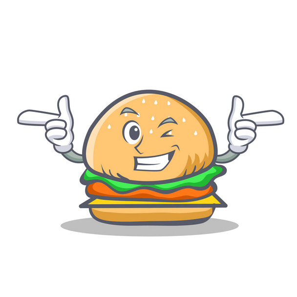 Wink burger character fast food - Vector, imagen