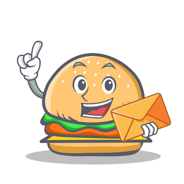 burger character fast food with envelope - Vector, imagen
