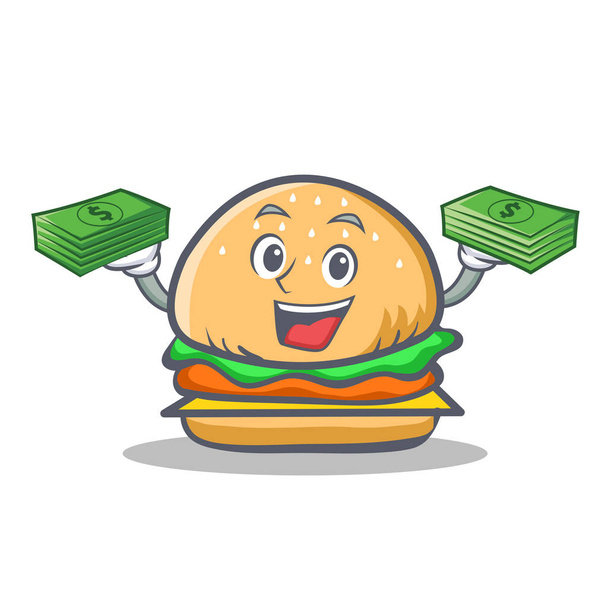 burger character fast food with money - Vector, Imagen