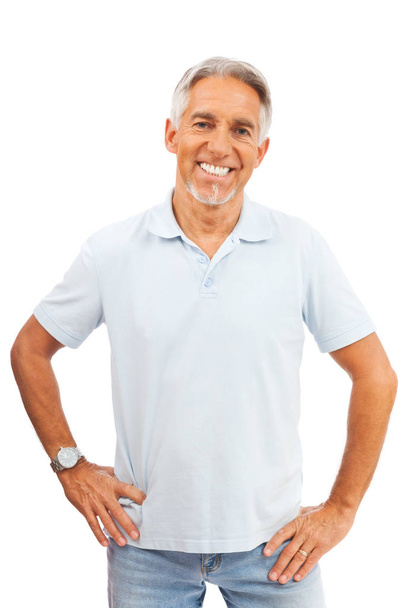 Happy Senior Man On White Background - Photo, image