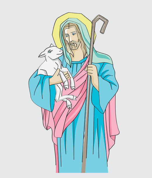 イエス ・ キリストの図は良い羊飼いです。 - ベクター画像