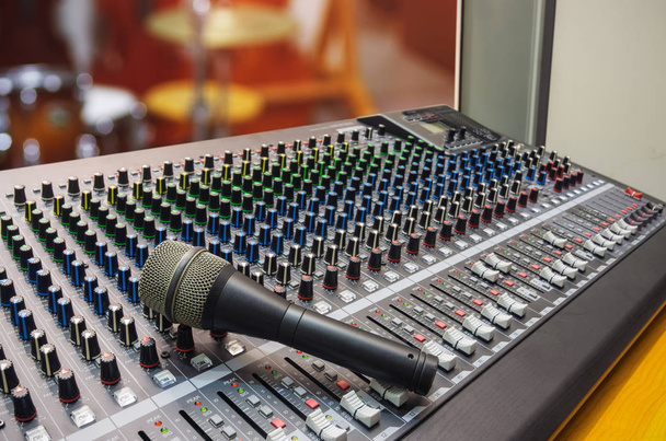 Microphone on mixer board. - Photo, Image