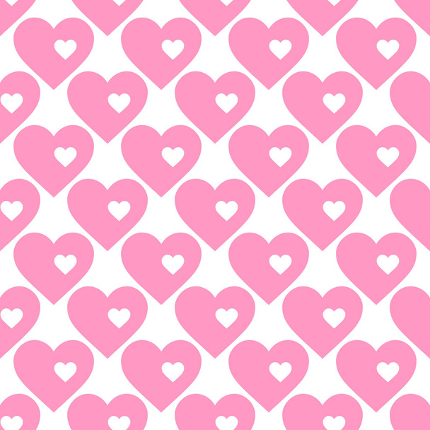 Vector seamless abstract pattern. Pink hearts on white background - Vektör, Görsel