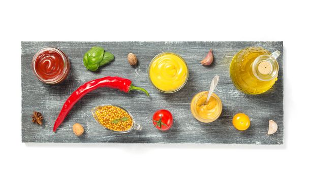 tomato sauce and mustard on white - Foto, immagini