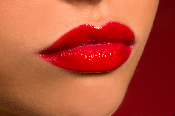 sensual lips with red lipstick - Photo, Image