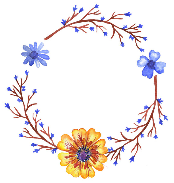 Watercolor wreath of wildflowers - Fotografie, Obrázek