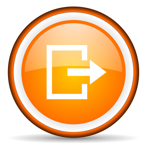 exit orange glossy circle icon on white background - 写真・画像