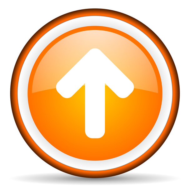 arrow up orange glossy circle icon on white background - Фото, изображение