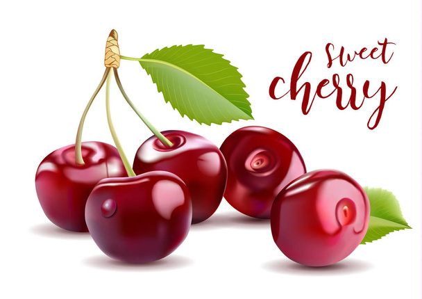 Sweet  3D Realistic Cherry, isolated on white background. - Фото, зображення